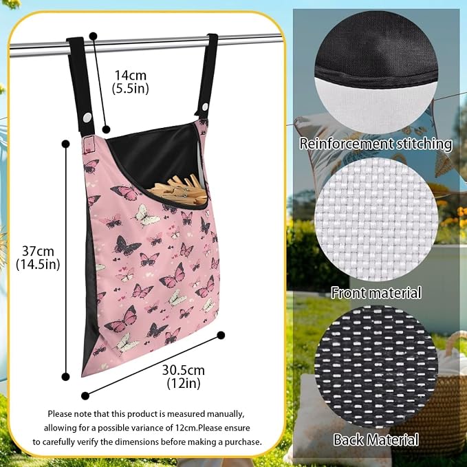 Butterfly Print Clothes Pin Hanging Bag, Stylish Clothespin Bag - Image 6