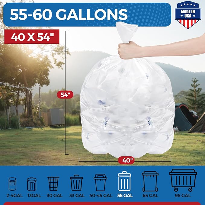 Fuxury 55-60 Gallon Heavy Duty Trash Bags, 23 Mic Thick, 38x58 in, Star-Seal - Image 2