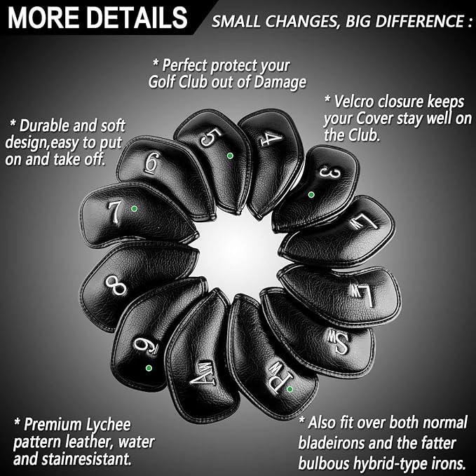 FINGER TEN Premium Synthetic Leather Stylish Iron & Wedge Golf Head Covers - Image 2