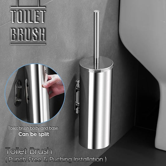 Toilet Brush and Brush Holder, Stainless Steel No-Punch Hook Base Dual Purpose - Image 2