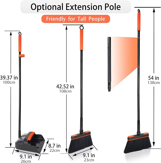JEHONN Broom and Dustpan Set for Home, Long Handle Lightweight 180 Degree - Image 5