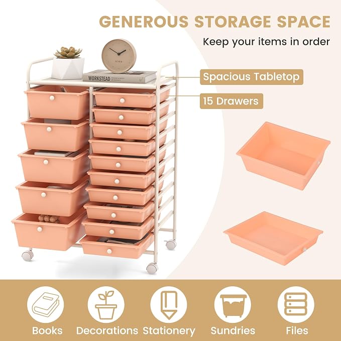 GOFLAME 15-Drawer Rolling Storage Cart, Utility Cart