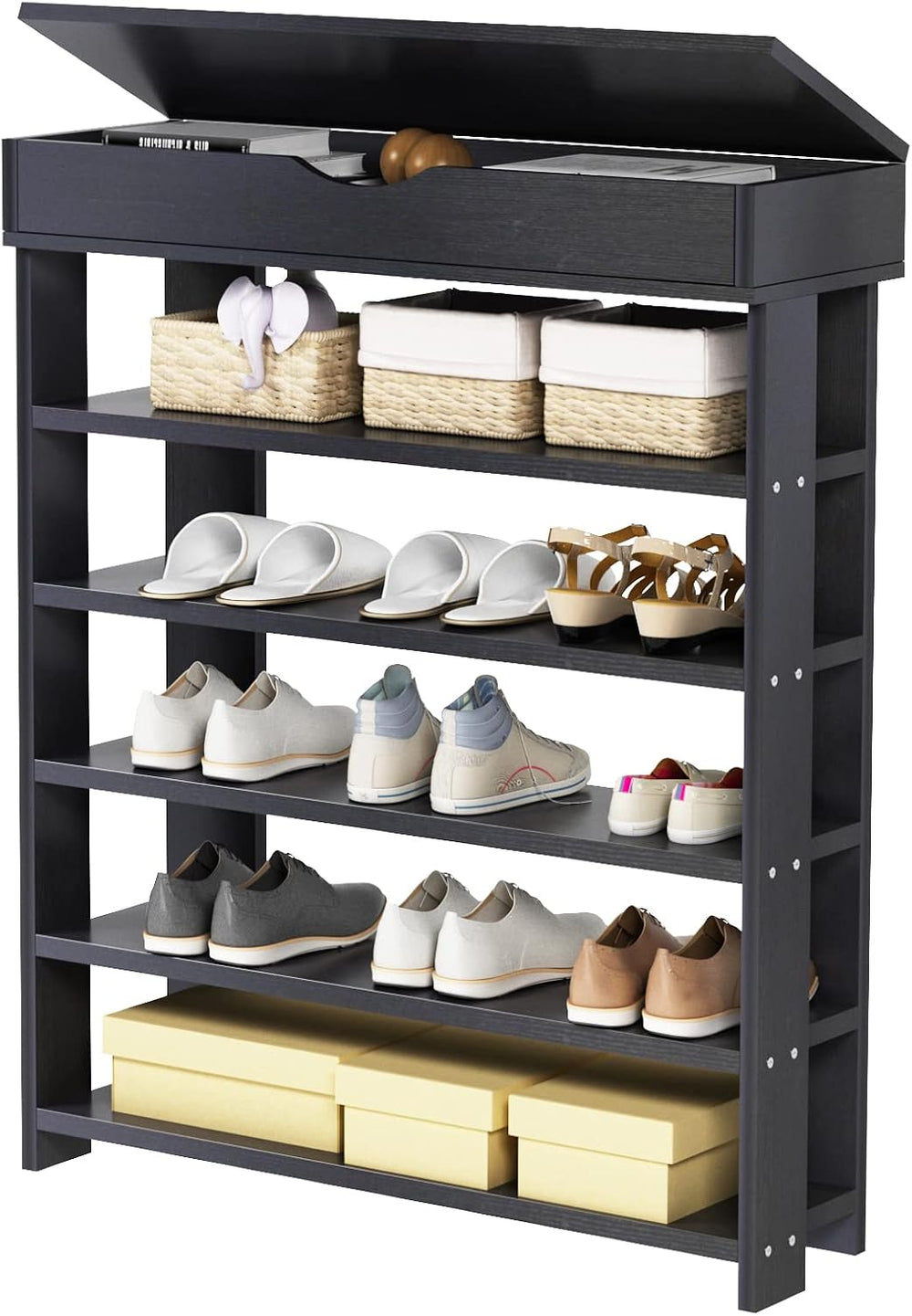 DlandHome Shoe Rack Shoe Storage Cabinet, 5 Tier Shoe Racks, Wooden Shoes Hee...