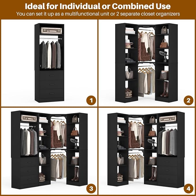 Corner Closet System with 3 Drawers, Corner Closet Organizer System with 13 - Image 6