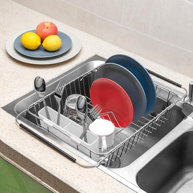 SANNO Dish Drying Rack, Expandable Dish Drainer Over Sink in Sink On Counter - Image 3