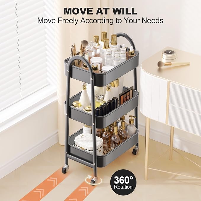 EAGMAK 3 Tier Rolling Cart, Large Metal Storage Cart - Image 4