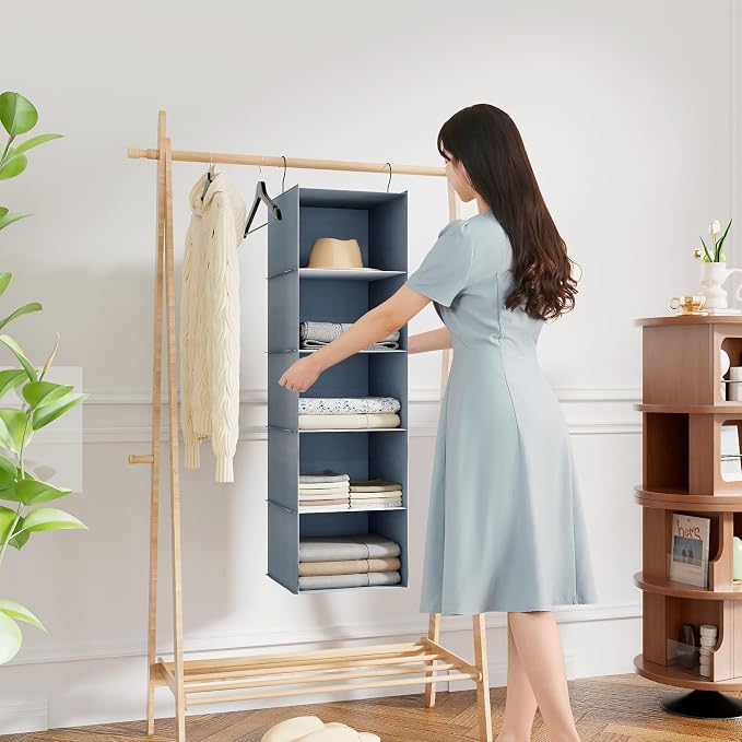 Hanging Closet Organizer 5-Shelf, Easy Mount Foldable Wardrobe Storage Shelves - Image 5