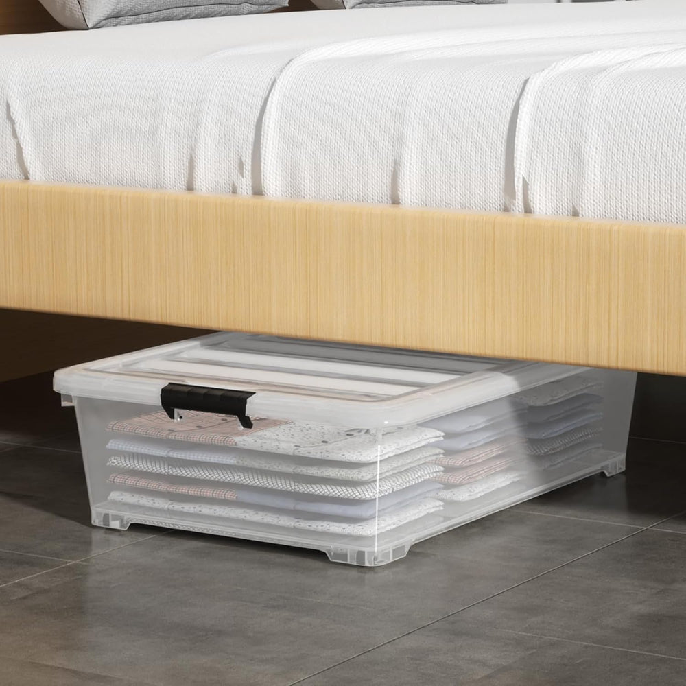 50 L Large 3 Packs Clear Plastic Under Bed Storage Container with Lid and Whe...