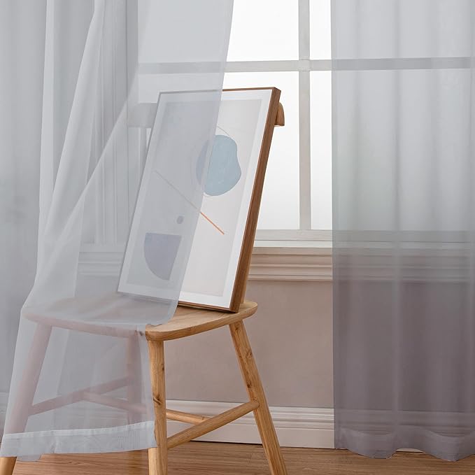 Chyhomenyc Sheer Light Grey Curtains 90 inches Long 2 Panels, Light Filtering - Image 7
