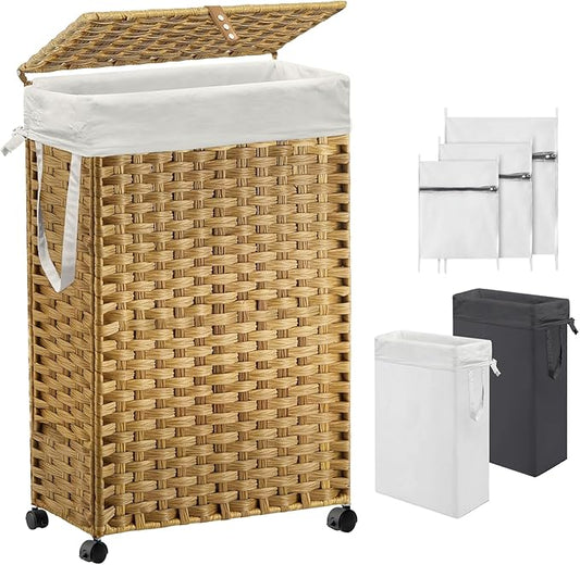 70L Slim Laundry Hamper with Lid & Wheels, Rolling Laundry Basket with 2 by Hiagnete