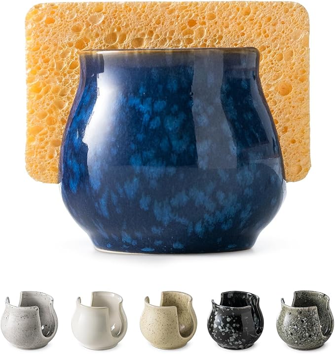 Ceramic Sponge Holder, Kitchen Sink Scrubby Caddy Organizer Dish Sponge Dish by LAUCHUH