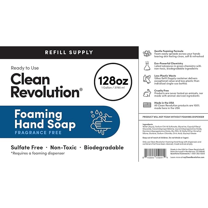 Clean Revolution Foaming Hand Soap Refill Supply Container, Ready to Use Formula - Image 10