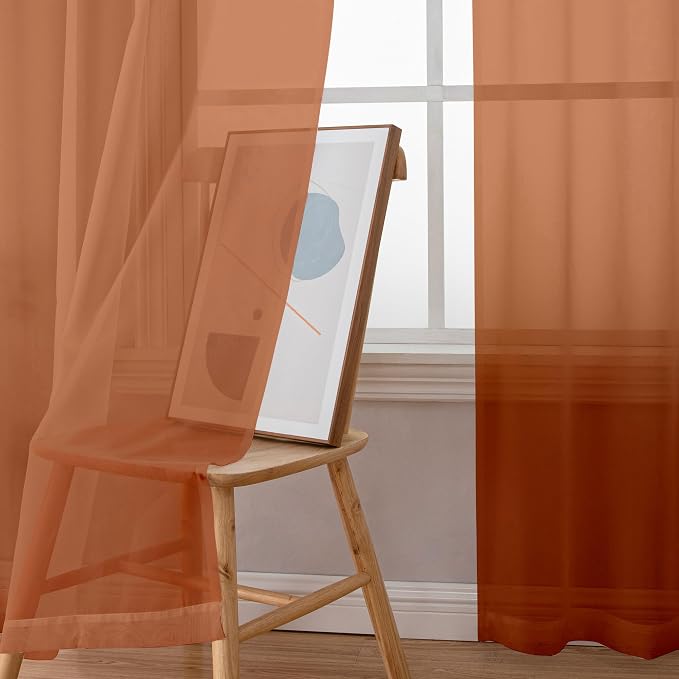 Chyhomenyc Orange Sheer Curtains 96 inches Long 2 Panels, Light Filtering Soft - Image 4