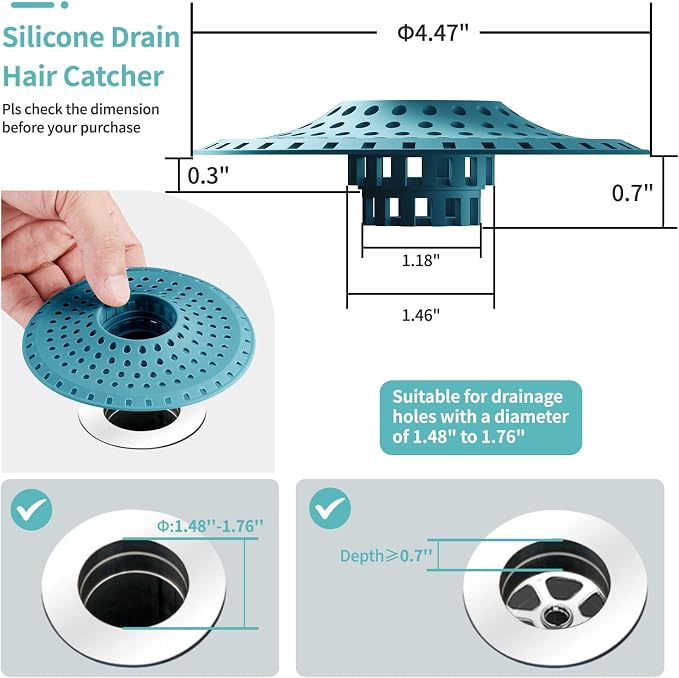 Shower Hair Drain Catcher, Silicone Bathtub Drain Hair Catcher Strainer - Image 5