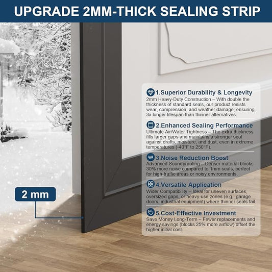 Heavy-Duty 20 ft x 3 in Weather Stripping, Extra Thick 2mm Door Draft Stopper - Image 2