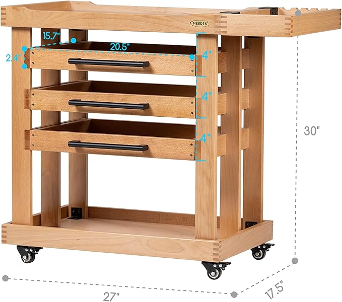 MEEDEN Art Supplies Storage Cart: 5-Tier Solid Beech Wood Utility Rolling Cart - Image 2