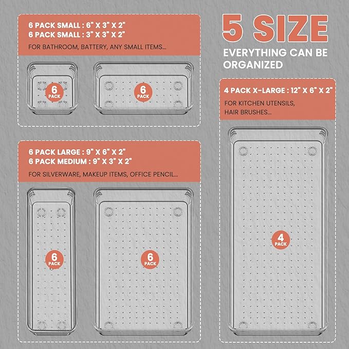Large Clear Plastic Drawer Organizer 28 Pack - Image 2