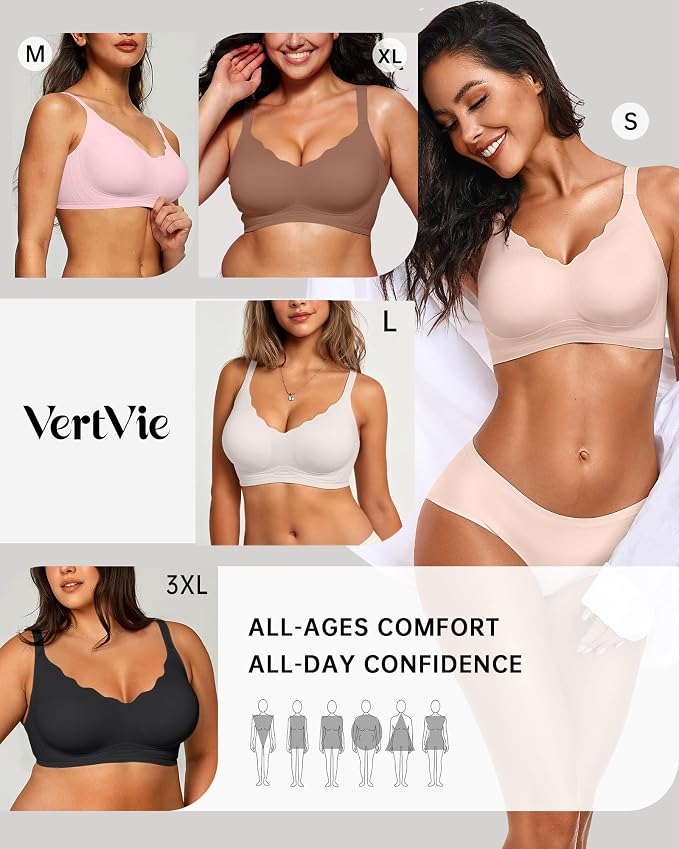 Vertvie Womens Seamless Bras No Underwire Supportive Wireless Push Up Full - Image 6