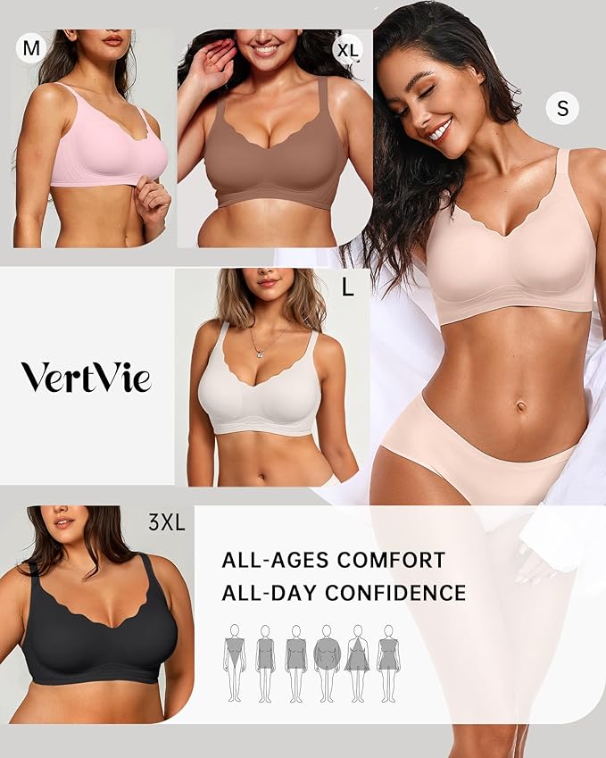 Vertvie Womens Seamless Bras No Underwire Supportive Wireless Push Up Full - Image 6