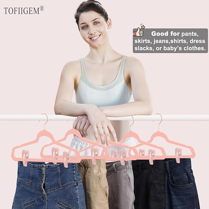 Light Pink Velvet Hangers Clips 20 PCS, Non-Slip Velvet Clip - Image 4