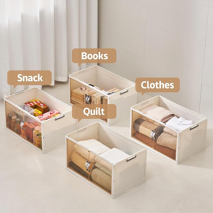 AHEONLAR 4 Pack Plastic Storage Bins - 388QT Foldable Stackable Storage Bins - Image 6