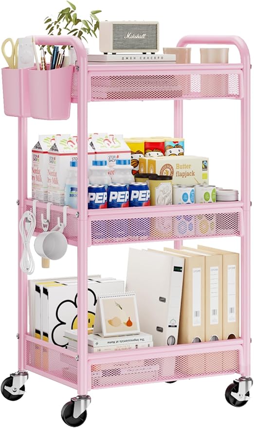 YASONIC 3 Tier Rolling Cart – Metal Utility Storage Cart by YASONIC