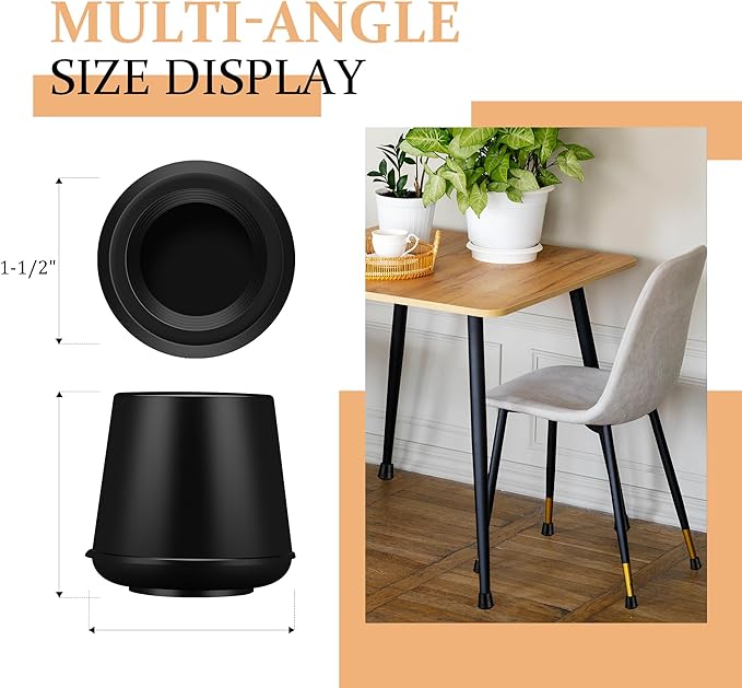 1-1/2” Round Rubber Chair Leg Tips Caps, Chair Leg Floor Protectors, Non-Slip - Image 2