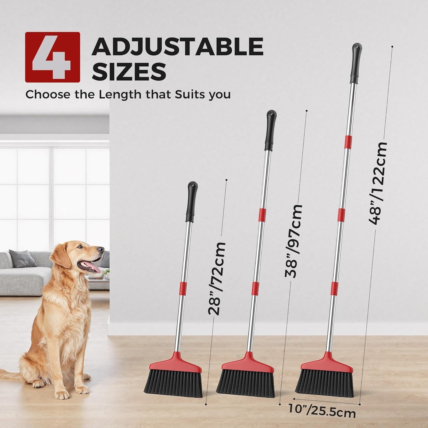 Handy Broom, Indoor/Outdoor Brooms, Duty Kitchen Broom, for Home Garage Kitchen Office Courtyard Lobby Patio Lawn Concrete (1 Pack, Red, New)