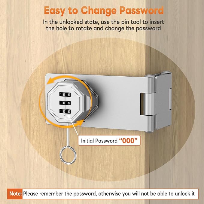 90 Degree 3-Digit Combination Cabinet Lock, Zinc Alloy Keyless Folding Hasp - Image 6