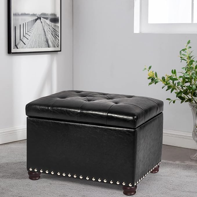 24'' Leather Storage Ottoman Rectangular Foot Rest Stool - Image 7