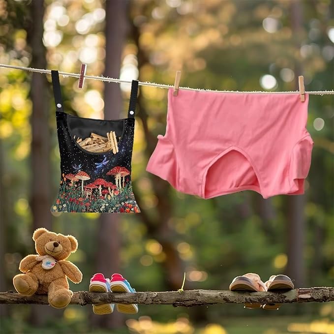 Red Mushroom Laundry Clothespin Bag - Image 4