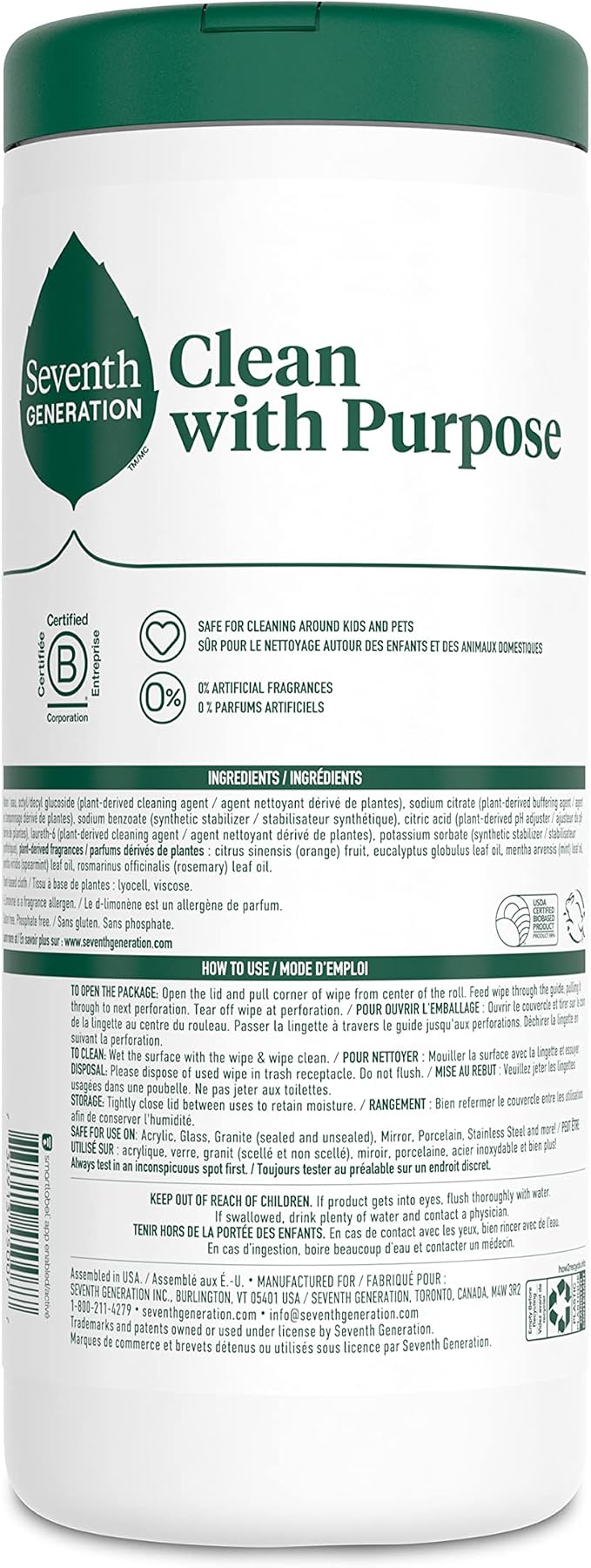 Seventh Generation Multi-Surface Cleaning Wipes, Garden Mint Scent, Cuts Grease - Image 3