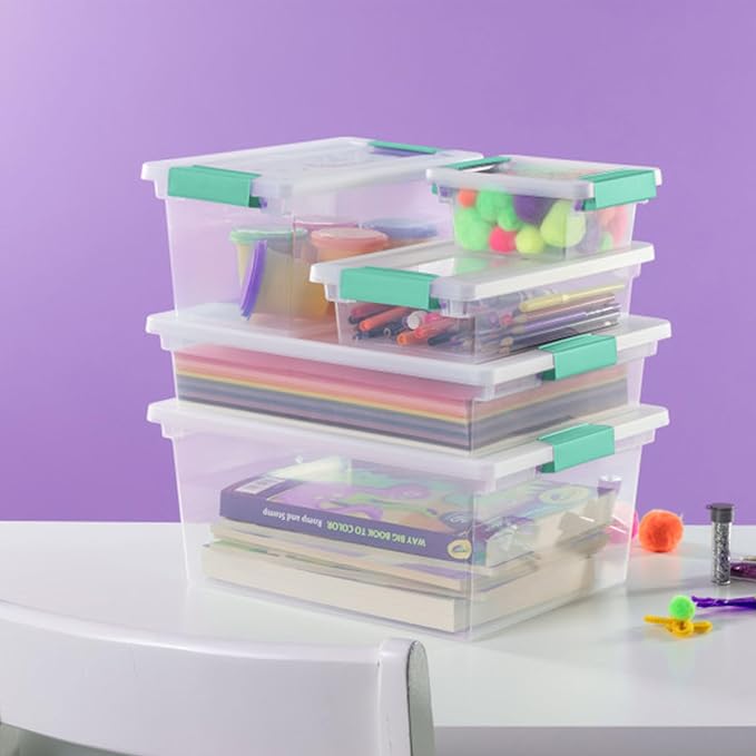 Sterilite 16-Pack Clip Box, Stackable Clear Plastic Bins