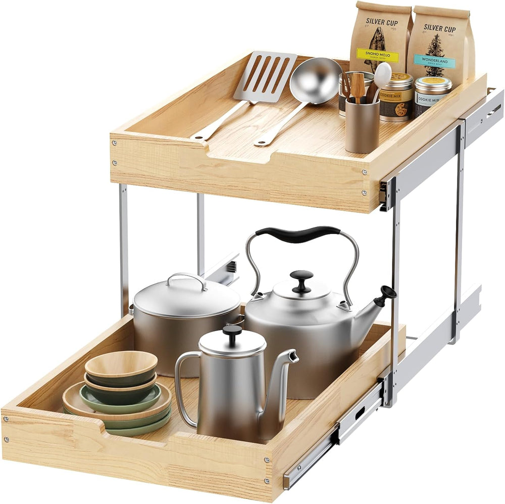 Sikarou Wood Pull Out Cabinet Organizer 2 Tie 11" W x 21" D for 12&...