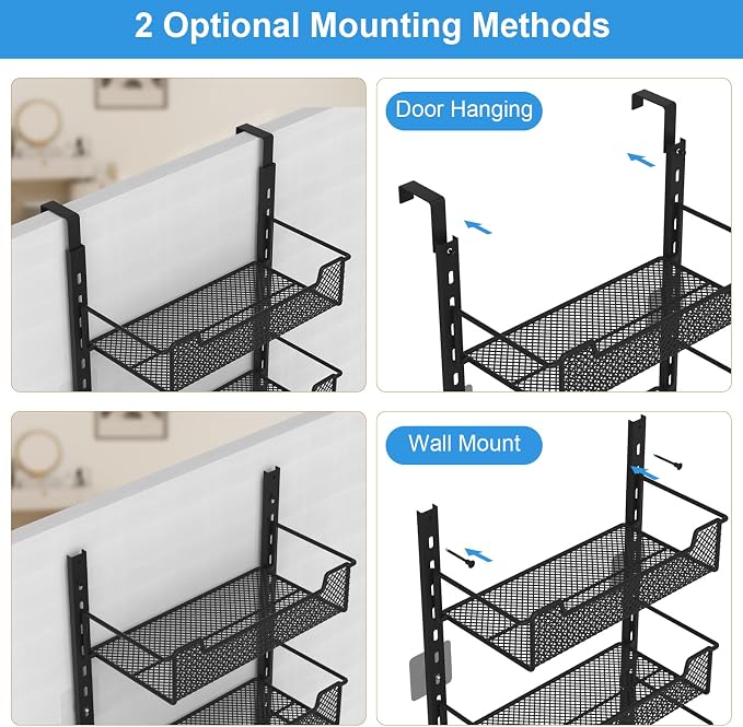 12.3" W Narrow Over the Door Pantry Organizer, 8-Tier Over the Door Orga...
