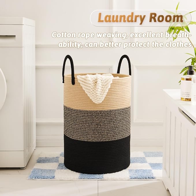 Laundry Basket, Woven Cotton Rope Laundry Hamper, 40L - Image 2