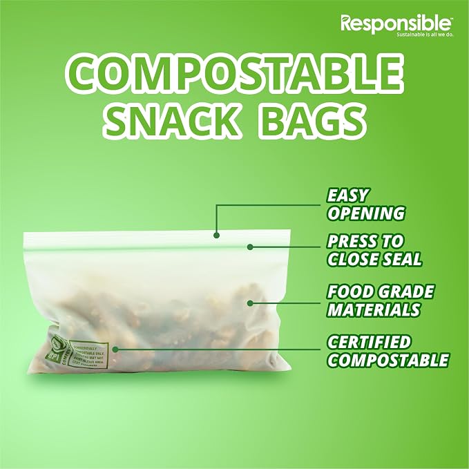 Responsible Products Certified Compostable SNACK Resealable Zip Bag, Extra - Image 3