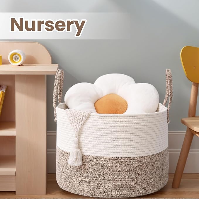 Woven Blanket Basket, 65L Large Rope Storage Bin - Image 4