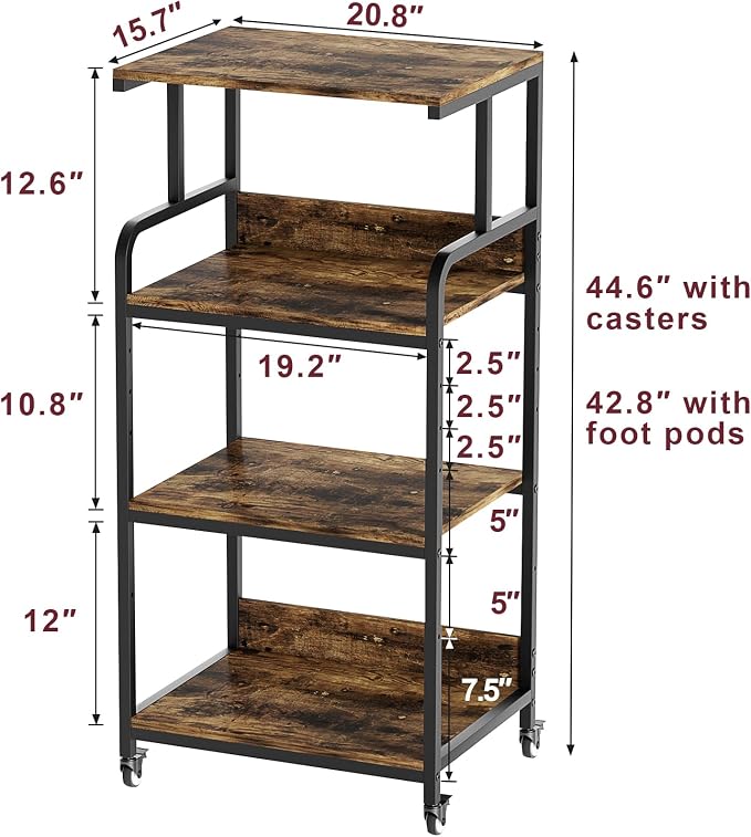 4 Tier Printer Stand with Storage Shelf, Large Tall Printer Table - Image 3