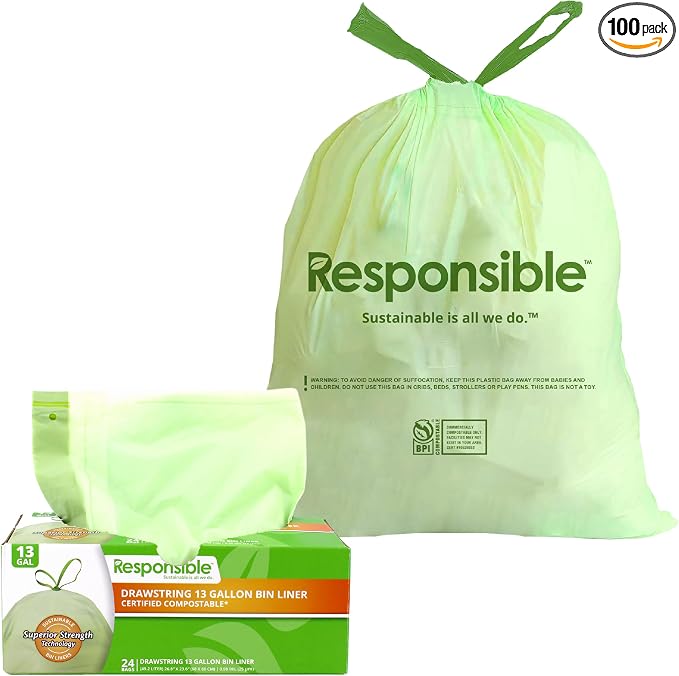 Responsible Products Kitchen Bin Liners, Certified Compostable, Heavy Duty by ResponsibleProducts%C2%AE
