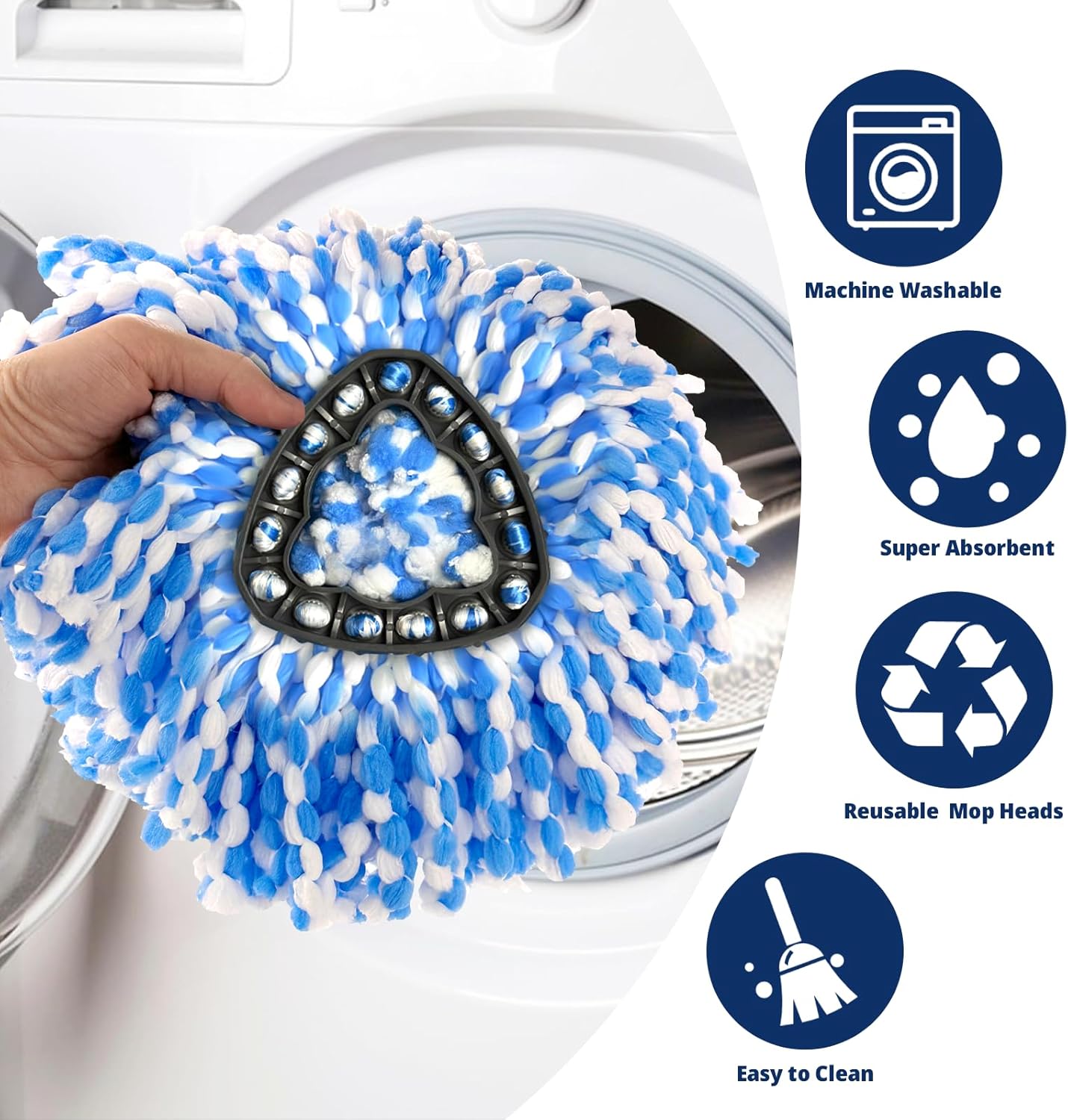 3 Pack Spin Mop Replacement Head Compatible with RinseClean 2-Tank System | Microfiber, Machine Washable, Reusable, Easy to Clean, Suitable for Sealed Hardwood, Tile, Laminate & Marble Floors