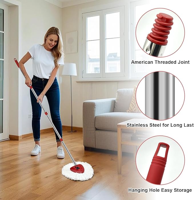 Spin Mop Handle Mop Heads Mop Base Mop Scruby Brush Replacement Sets Combo - Image 6