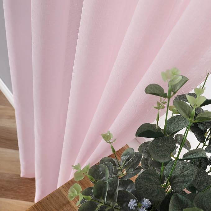 Tollpiz Short Sheer Curtains Living Room Linen Textured Curtain Sheers Light - Image 3