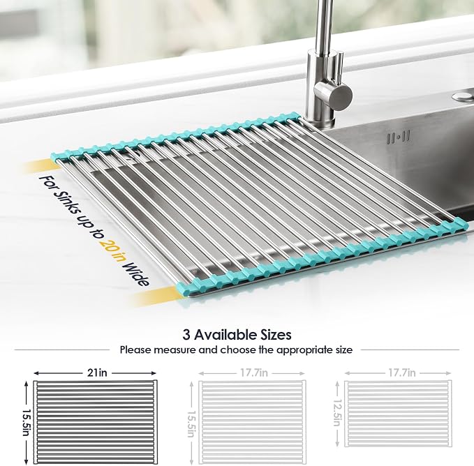 Tomorotec 21" x 15.5" Roll Up Dish Drying Rack Over Sink Drying Rack Sink Cover - Image 4
