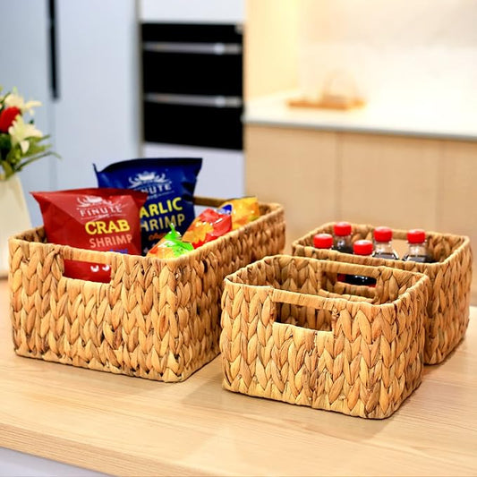 HOONEX Water Hyacinth Storage Baskets, Wicker Baskets - Image 2