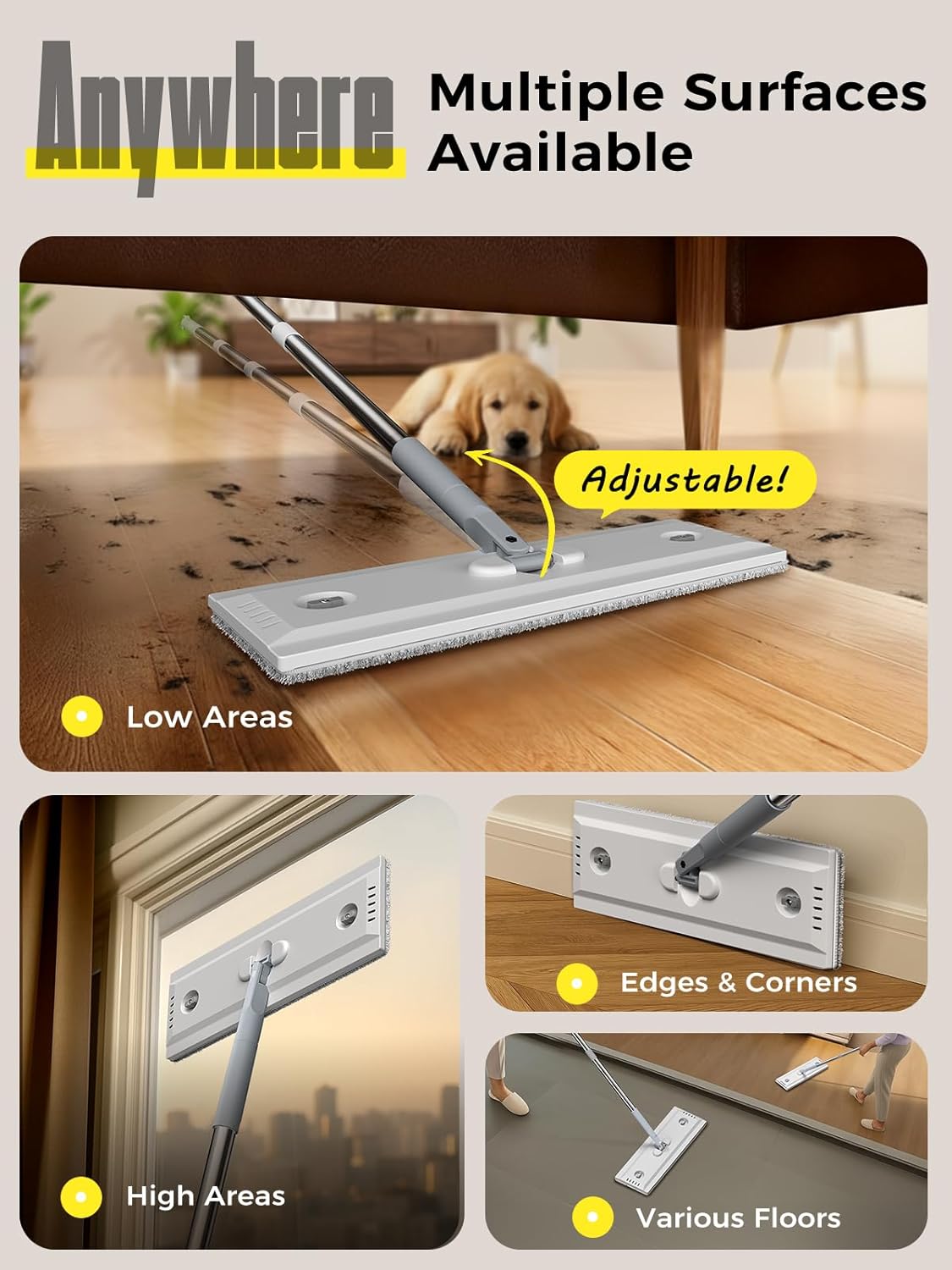 Mop and Bucket Set | Auto-Spray Cleaning | Dirty Water Separation Keep Water Fresh | Flat Mop & Bucket with Wringer | 3x Washable Pads | High-efficiency Cleaning for All Floors Tile Wall Window