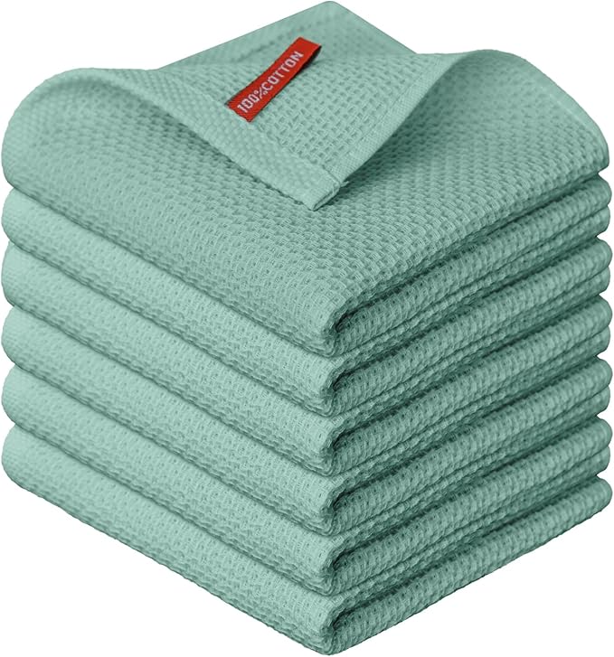 Artoid Mode 100% Cotton Light Green Waffle Weave Kitchen Dish Cloths, 12x12 by ArtoidMode