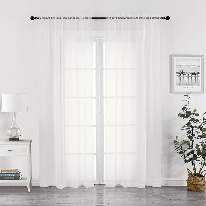 Chyhomenyc Sheer Ivory Curtains 90 inches Long 2 Panels, Light Filtering Soft by Chyhomenyc
