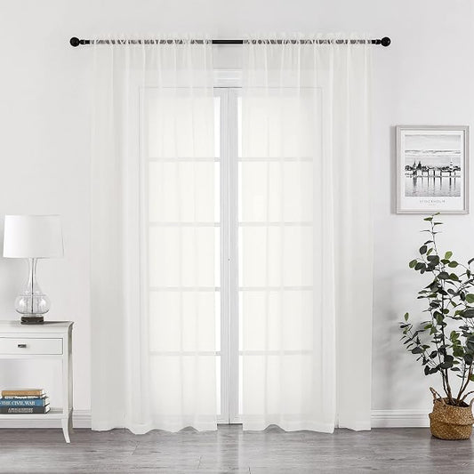 Chyhomenyc Sheer Ivory Curtains 90 inches Long 2 Panels, Light Filtering Soft by Chyhomenyc