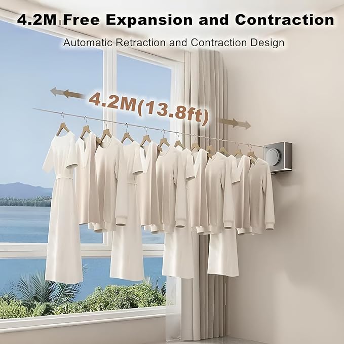 13.8ft Retractable Clothesline, Non-sag Clothesline, Indoor & Outdoor Heavy - Image 3
